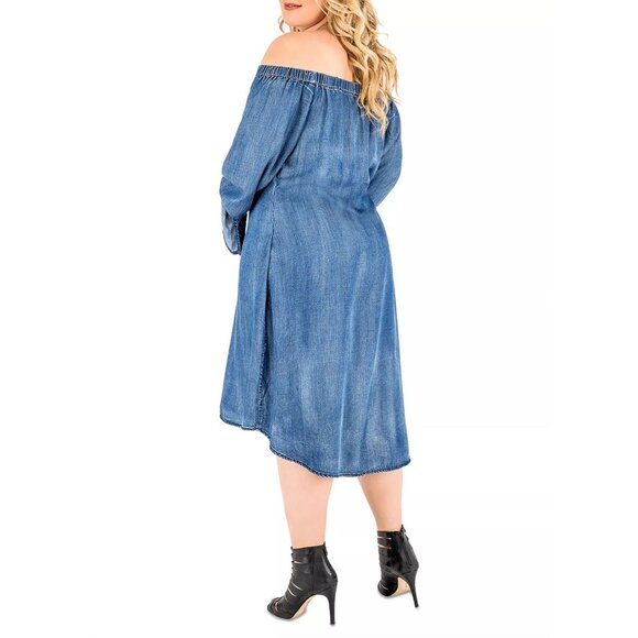 Standards & Practices Julie Off-The-Shoulder Chambray Dress Size 1X Plus NEW Nwt - Picture 2 of 13